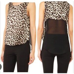 Rag & Bone Tank Top Womens XXS Brown Leopard Print High Low Sheer Hem Back